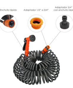 Manguera  Extensible Autoenroscable Espiral 15 Metros Con Pistola y Conectores