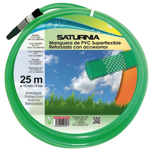 Manguera Latflex Reforzado 15 mm. -  5/8" Rollo 25 Metros Con Accesorios Manguera Jardin