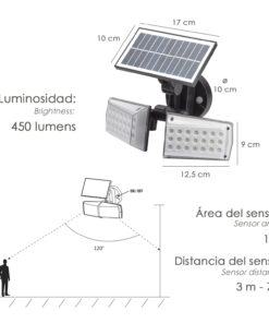 Aplique Solar Led Doble Con Sensor de Movimiento / Crepuscular 450 Lumenes. Protección IP65