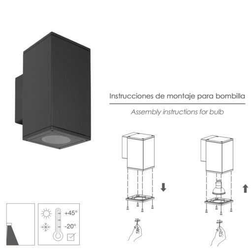 Lampara Aplique Doble GU10 IP65 Negro