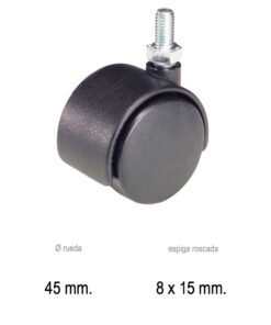 Rueda Domestica Nylon Negro Espiga M8x40 mm.