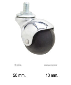 Rueda Domestica Goma Negra Esfera Espiga M10x50 mm.