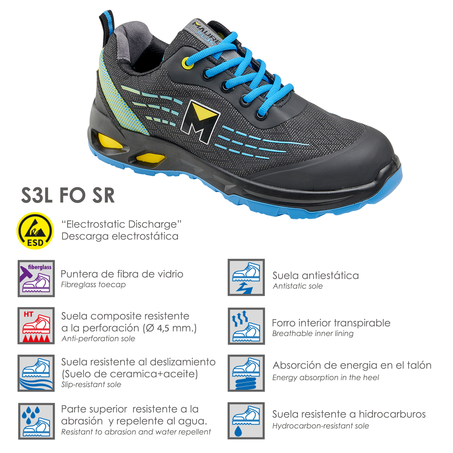 Deportiva Seg. Maurer S3L Modelo Lapis Antideslizante con suela y puntera antiperforación Resistente a los Hidrocarburos Nº 46.