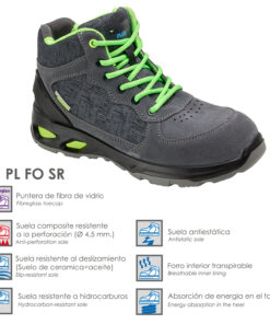 Botas Seguridad Maurer S1 Modelo Arlaz Antideslizante con Suela Composite y Resistencia a los Hidrocarburos Talla 42.