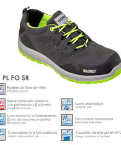 Deportiva Seguridad Maurer S1 Modelo Resia Antideslizante con Suela Resistente a los Hidrocarburos Talla 41.