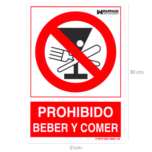 Cartel Prohibido Beber y Comer 30x21cm.