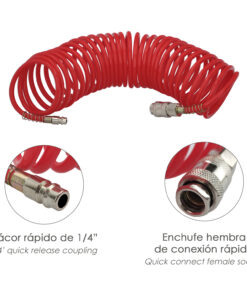 Manguera Espiral Aire Comprimido  15 Metros Adaptador Rápido.