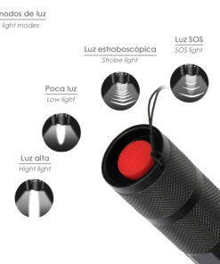 Linterna LED De Mano Aluminio A Pilas (3 AAA) 300 Lumenes 5 Watt. Con Zoom