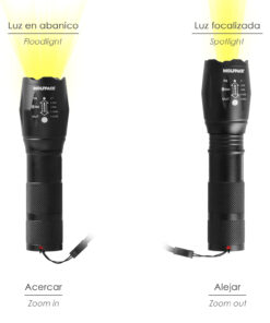 Linterna LED De Mano Aluminio A Pilas (3 AAA) 300 Lumenes 5 Watt. Con Zoom