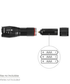 Linterna LED De Mano Aluminio A Pilas (3 AAA) 300 Lumenes 5 Watt. Con Zoom