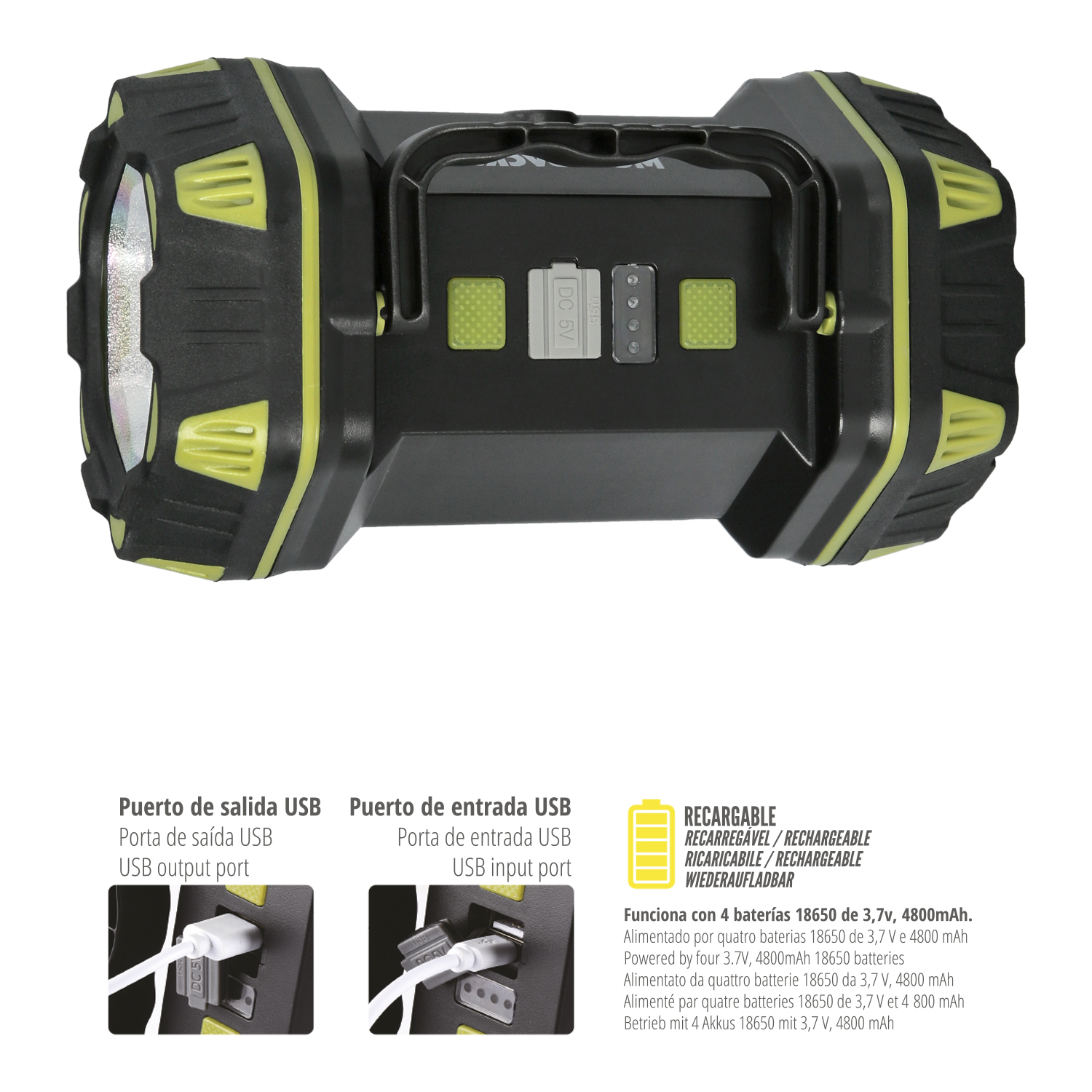 Linterna Led Multiusos 3 En 1 Recargable 400 Lumenes