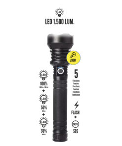 Linterna Led Aluminio Recargable 1500 Lumenes