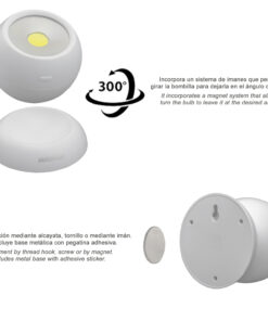 Linterna LED Armario Esfera A Pilas (3 AAA) 120 Lumenes Ajustable 300º Con Iman y Adhesivo.