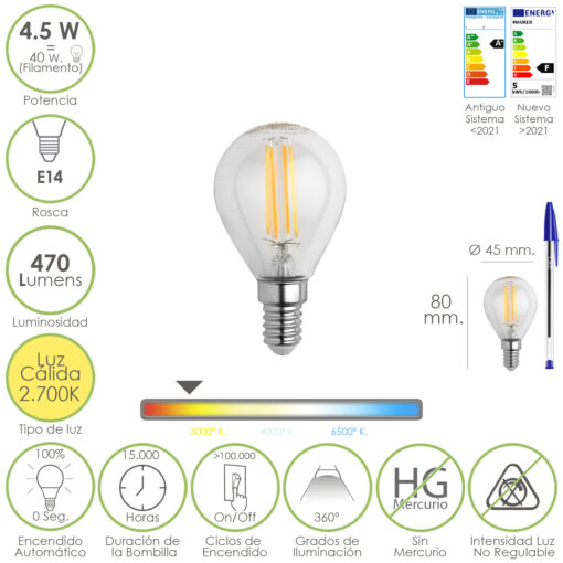 Bombilla Led Filamento Esfera Rosca E14. 4