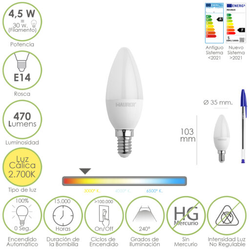 Bombilla Led Vela Rosca E14. 4