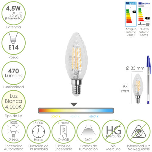 Bombilla Led Filamento Vela Twist. E14. 4