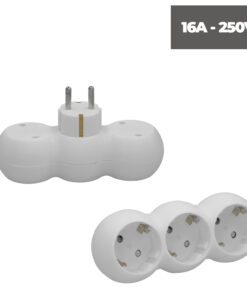 Adaptador Triple Schuko Recto 16A. 250V.