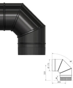 Codo Estufa Liso Vitrificado Negro Ø 175 mm. 90°