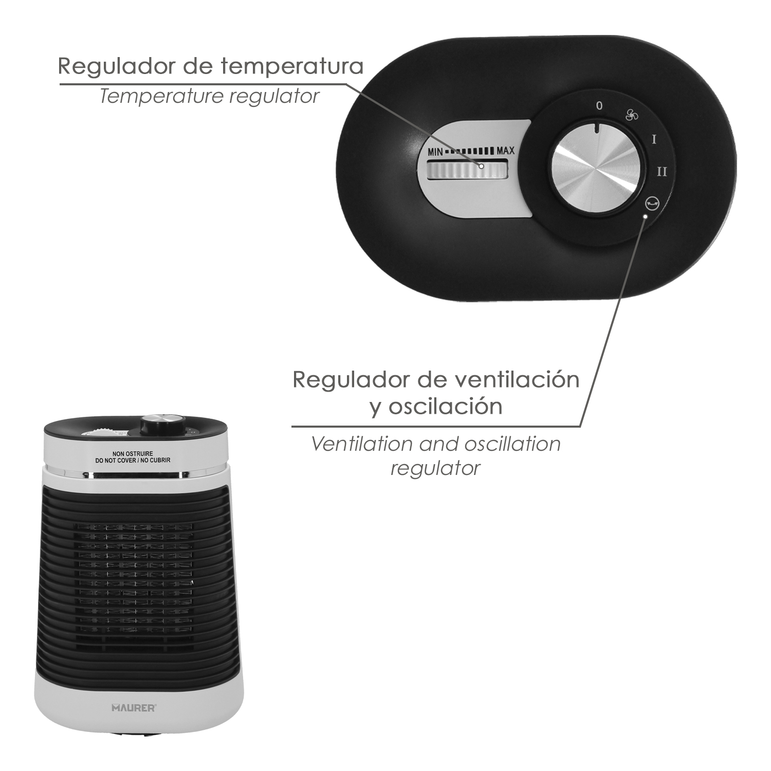 Termoventilador Ceramico Oscilante 1000/1500 Watt.