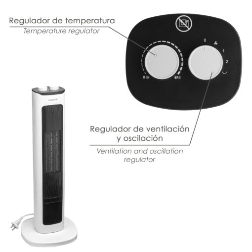 Calefactor Ceramico PTC Torre Efecto Llama 2000 Watt. Oscilante. Termoventilador Electrico