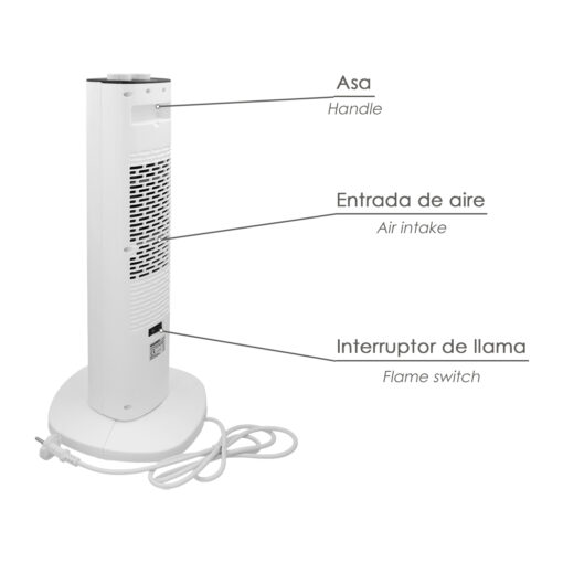 Calefactor Ceramico PTC Torre Efecto Llama 2000 Watt. Oscilante. Termoventilador Electrico