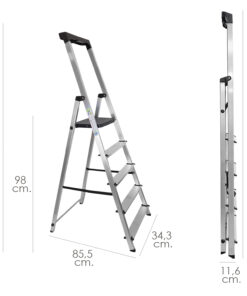Escalera Aluminio 5 Pedaños Uso Domestico Certificada En 131 Con Bandeja Para Herramientas