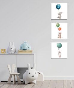 Cuadro decorativo conejos canvas de impresión digital 3 piezas.