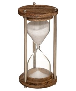 Reloj de arena de metal y madera de mango 15 cm alto