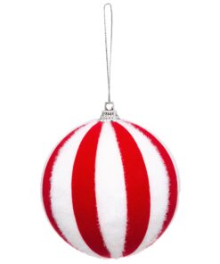 Bola de navidad de rayada roja y blanca de  plástico