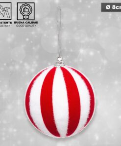 Bola de navidad de rayada roja y blanca de  plástico