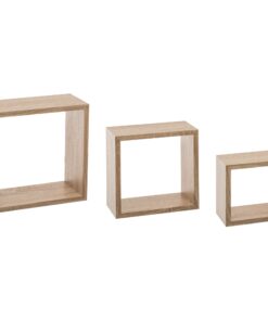Conjunto de 3 estantes de pared de cubos de roble natural