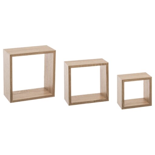Conjunto de 3 estantes de pared de cubos de roble natural