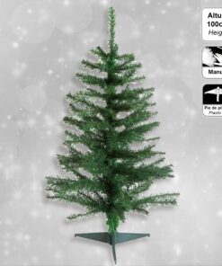 Pack decoración Navidad: Abeto verde 100 cm con base +  Lote de 12 bolas navideñas de 40 mm. Diseño surtido + 2 Guirnaldas espumillón plata 2 m + Estr