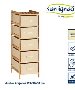 Mueble ancho 5 cajones color crema colección KIPIT