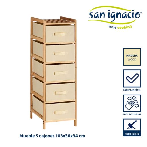 Mueble ancho 5 cajones color crema colección KIPIT