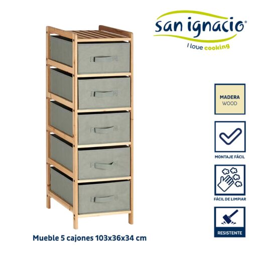 Mueble ancho 5 cajones gris oscuro colección KIPIT