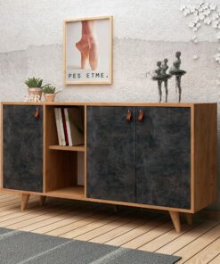 Mueble de Roble oscuro con 100% Tablero aglomerado rechapado en melamina.