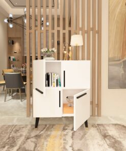 Mueble de nogal blanco con 100% tablero aglomerado rechapado en melamina.