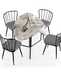 Mesa de comedor redonda con patas de metal WellHome.