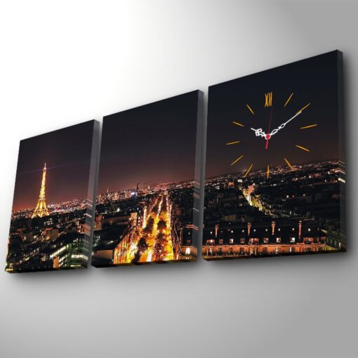 Reloj de pared de lienzo decorativo (3 piezas) con estilo de París