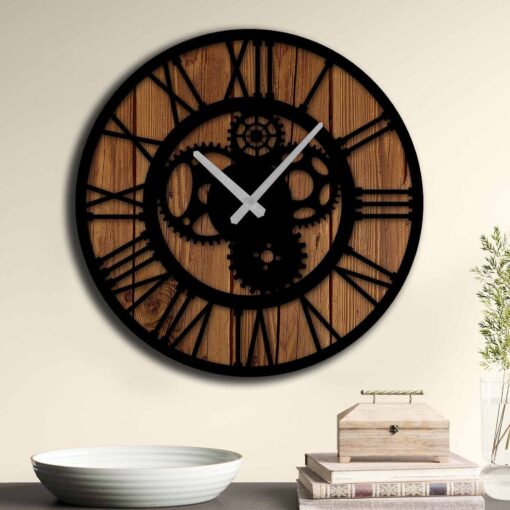 Reloj decorativo MDF con estilo engranajes