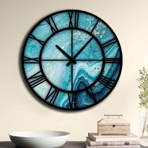 Reloj decorativo MDF con estilo azul