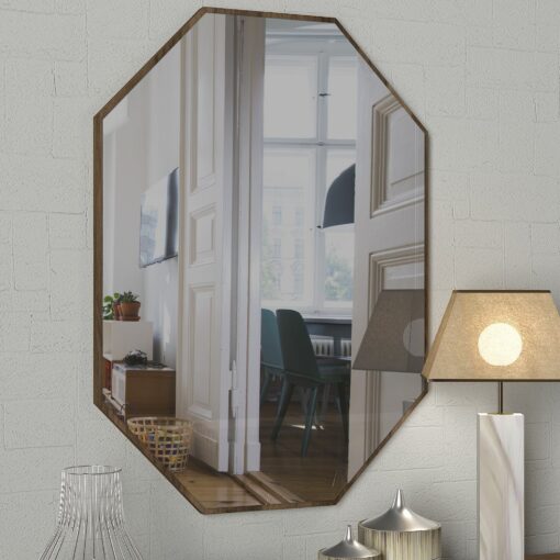 Espejo octogonal con marco marrón MADERA decorativo